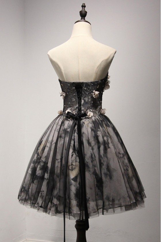 Special Black Short Prom Dress With Printed Floral Lace - $149 # ...