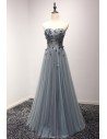 Strapless Long Tull Party Prom Dress With Beading Floral Lace - AKE18027