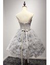 Short Grey Ball Gown Prom Dress With Beading And Cascading Ruffles - AKE18026