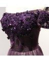 Off The Shoulder Purple Corset Prom Dress Long With Short Sleeves - AKE18024