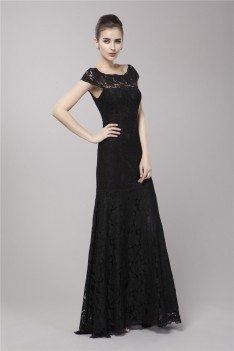 Black Mermaid Lace Cap Sleeve Formal Dress - CK133