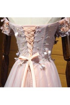 Unique Off The Shoulder Sleeved Formal Dress With Applique Bodice - AKE18019