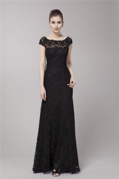 Black Mermaid Lace Cap Sleeve Formal Dress