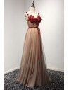 Unique Long Floral Beaded Formal Dress With Sweetheart Neck - AKE18016