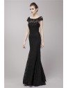 Black Mermaid Lace Cap Sleeve Formal Dress - CK133