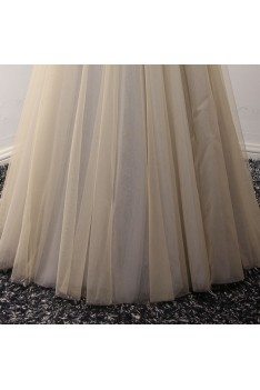 A Line Champange Long Prom Dress With Beading Sweetheart Neck - AKE18014