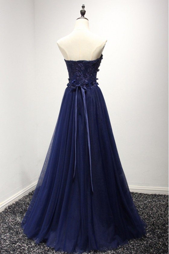 Strapless Long Navy Blue Formal Dress With Lace Corset Back - $149 # ...