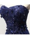 Strapless Long Navy Blue Formal Dress With Lace Corset Back - AKE18013