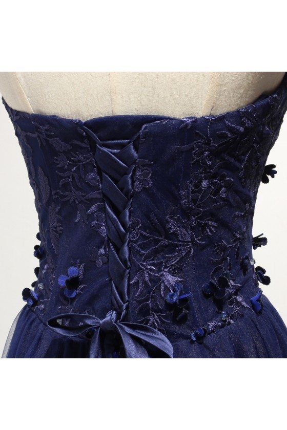 Strapless Long Navy Blue Formal Dress With Lace Corset Back - $149 # ...