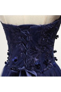 Strapless Long Navy Blue Formal Dress With Lace Corset Back - AKE18013