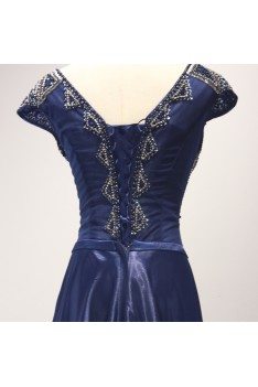 Sparkly Navy Blue Long Formal Dress With Beading Corset Back - AKE18011