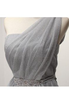 Sparkly Short Silver Prom Dress For Teens In One Shoulder - AKE18007