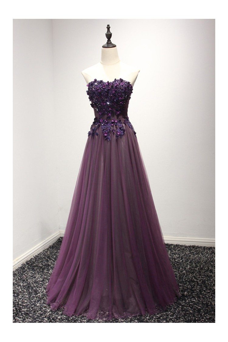 Purple Long Floral Prom Formal Dress In ...