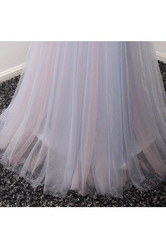 Off The Shoulder Tulle Prom Dress Long In Two Tune Colors - AKE18004