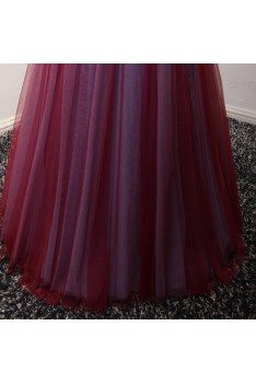 Long Red Strapless Prom Dress With Beaded Floral Lace - AKE18002