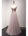 Long Floral Pink And Grey Prom Dress With Beading Sweetheart Neck - AKE18001