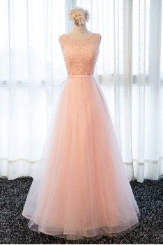 Elegant Beaded Long Formal Prom Dress A Line Tulle Style - MDS17004