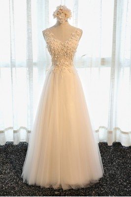 Boho V-neck Long Tulle Formal Prom Dress Sleeveless - MDS17007