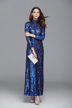 Sparkly Sequin Embroidery Long Sleeve Formal Dress - CK142