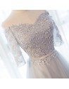 Gorgeous Long Tulle Formal Prom Dress With Lace Half Sleeves - MDS17009
