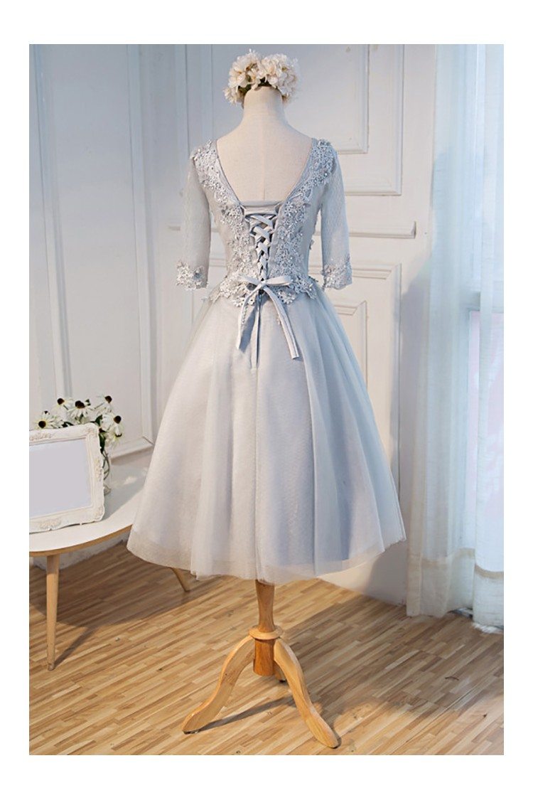 Vintage Beaded Lace V-neck Short Party Dress With Half Sleeves - $119.9 ...