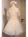 Cute Off The Shoulder Short Homecoming Party Dress With Flowers - MDS17014