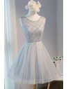 Beaded Sparkly Short Tulle Prom Party Dress Sleeveless - MDS17016