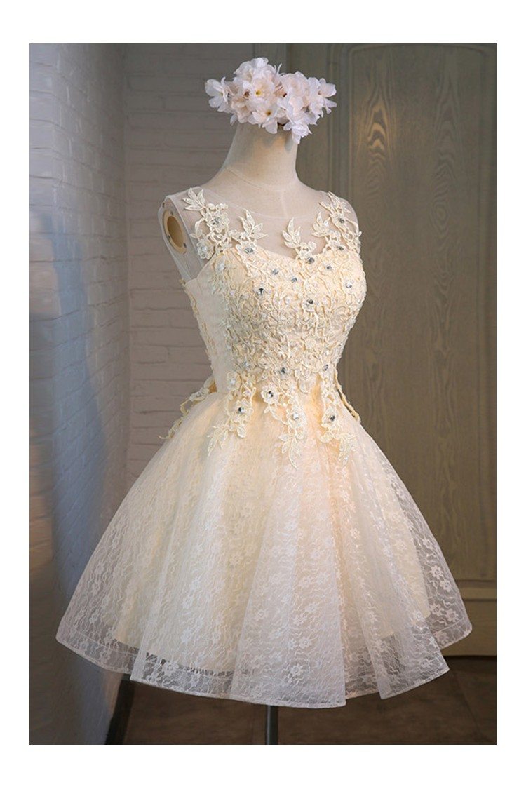 Short Grey Lace Tulle Homecoming Party Dress Sleeveless - $108.9 # ...