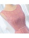 Gorgeous Rose Pink Long Beaded Formal Prom Dress With Tulle Beading - MDS17020