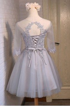 Elegant Short Tulle Homecoming Party Dress With Half Sleeves - MDS17025