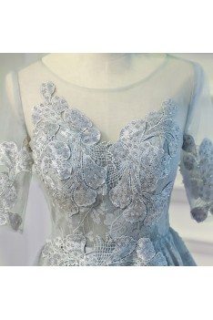 Vintage Round Neck Lace Short Formal Party Dress With Short Sleeves - MDS17027