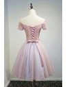 Unique Off Shoulder Pink Short Prom Party Dress With Lace Back - MDS17028