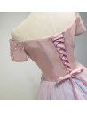 Unique Off Shoulder Pink Short Prom Party Dress With Lace Back - MDS17028