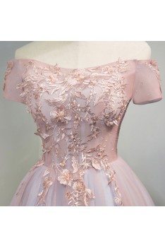 Unique Off Shoulder Pink Short Prom Party Dress With Lace Back - MDS17028