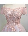 Unique Off Shoulder Pink Short Prom Party Dress With Lace Back - MDS17028