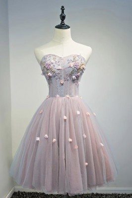 Gorgeous Pink Tulle Short Homecoming Party Dress With Petals Flowers - MDS17033