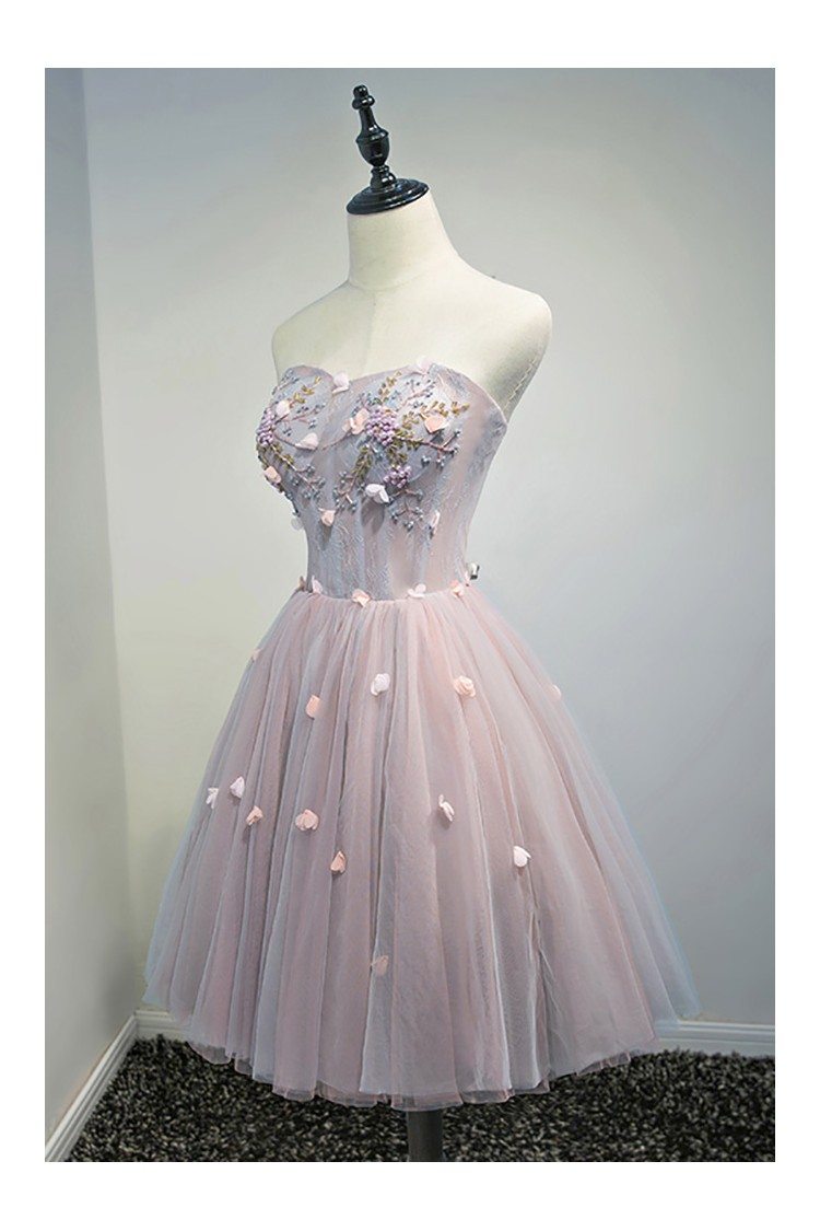 Gorgeous Pink Tulle Short Homecoming Party Dress With Petals Flowers ...