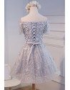 Silver Grey Off The Shoulder Short Party Dress With Flowers - MDS17035
