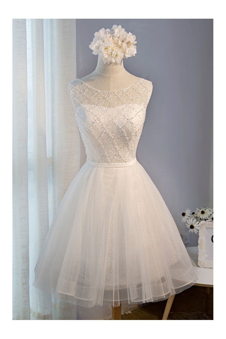 White Lace Cape Short Dress - $109 #DK339 - SheProm.com