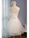 Classy Beaded White Short Party Dress Tulle Sleeveless - MDS17036