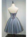 Unique Dusty Blue Sweetheart Ballgown Short Prom Party Dress With Flowers - MDS17038