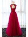 Classy Burgundy Beaded Long Tulle Formal Party Dress With Lace Back - MDS17039