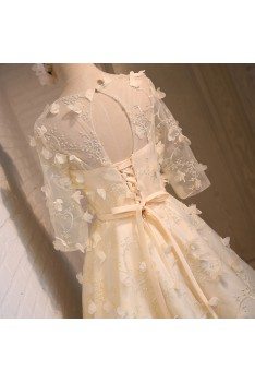 Beautiful Champagne Petals Short Formal Party Dress With Sleeves - MDS17040