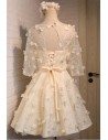 Beautiful Champagne Petals Short Formal Party Dress With Sleeves - MDS17040