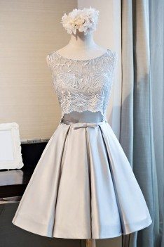 Unique Short Lace Sleeveless Party Dress A Line Satin Style - MDS17042