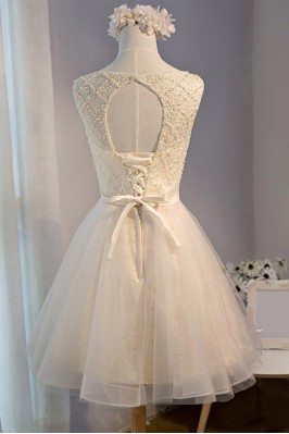 Light Yellow Lace Short Sleeve Bridal Reception Party Dress - $99 # ...