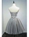Beaded Grey Tulle Short Prom Homecoming Dress With Flowers - MDS17048