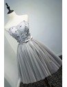 Beaded Grey Tulle Short Prom Homecoming Dress With Flowers - MDS17048
