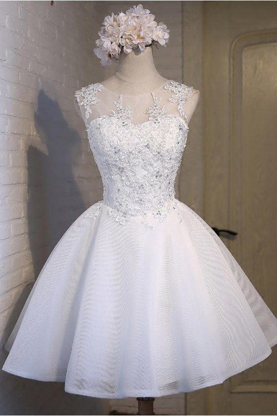 Gorgeous White Ballgown Lace Short Prom Party Dress Sleeveless - MDS17050