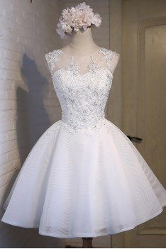 Gorgeous White Ballgown Lace Short Prom Party Dress Sleeveless - MDS17050